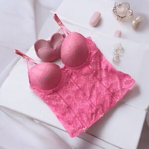 Betsy Johnson intimates Women's Pink Floral Lace Corset Top 34B